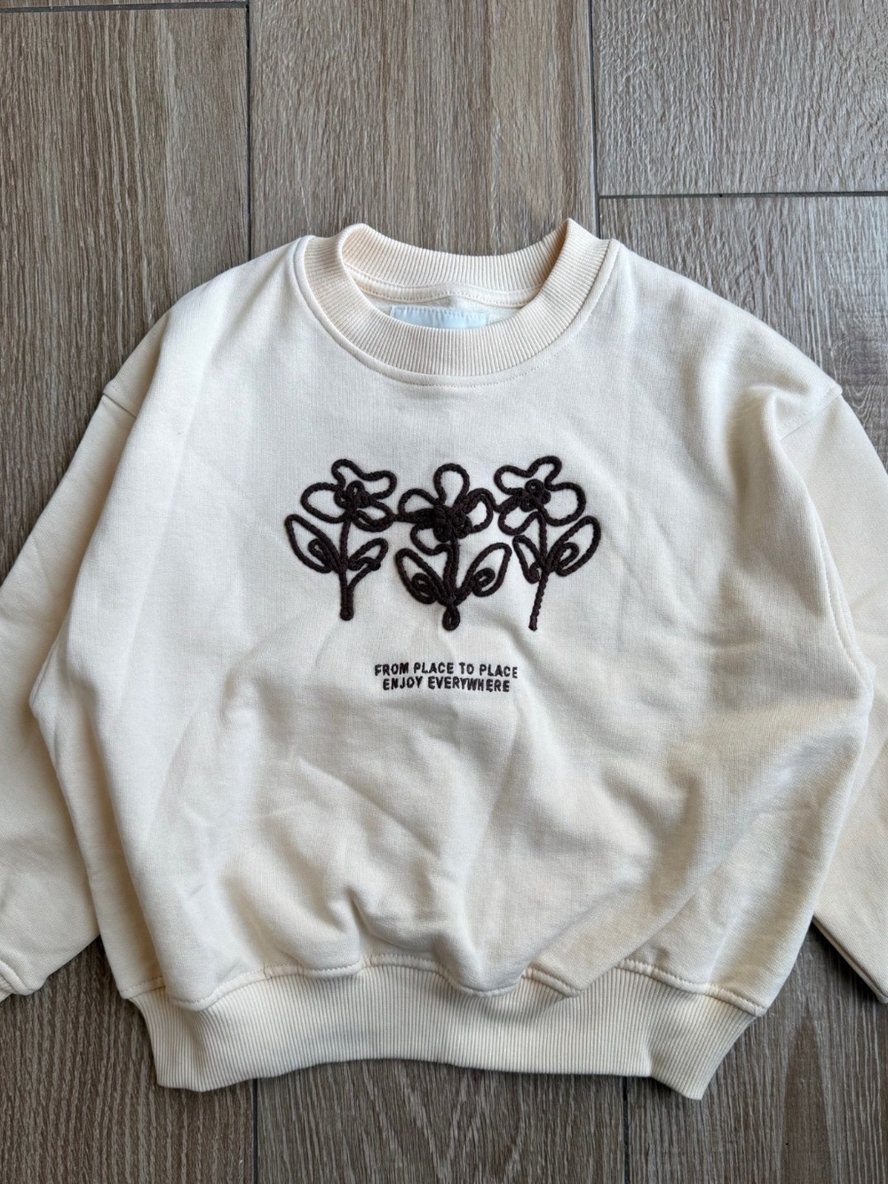Zara Cream Sweatshirt with Brown Floral Embroidery